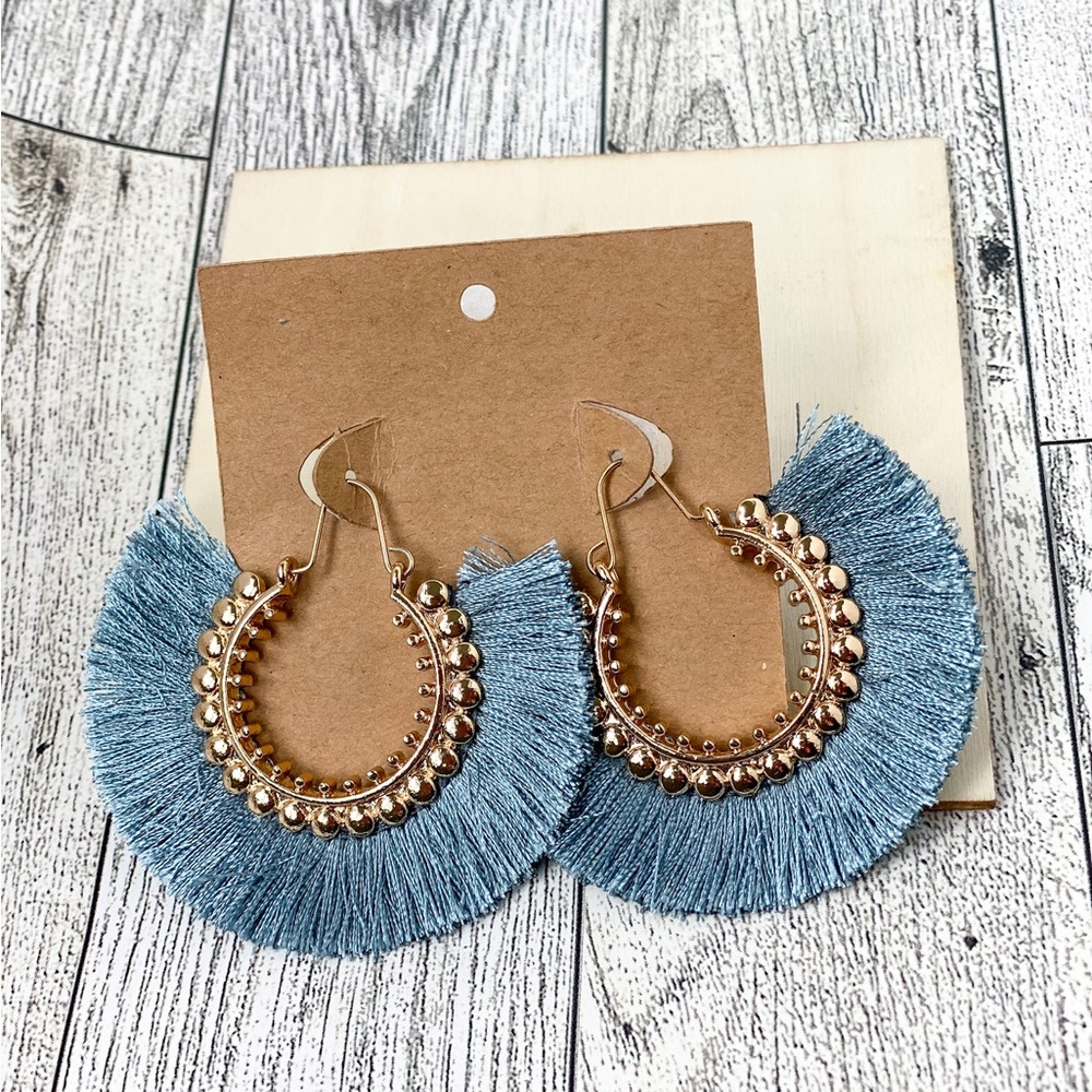 Gold Blue Tassel Earrings